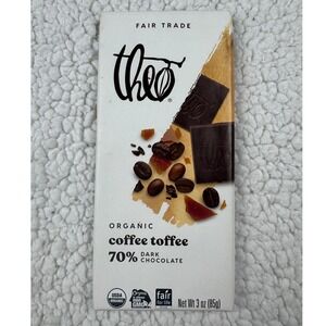Theo Chocolate Coffee Toffee 70% Dark Organic Fair Trade 3oz Bar